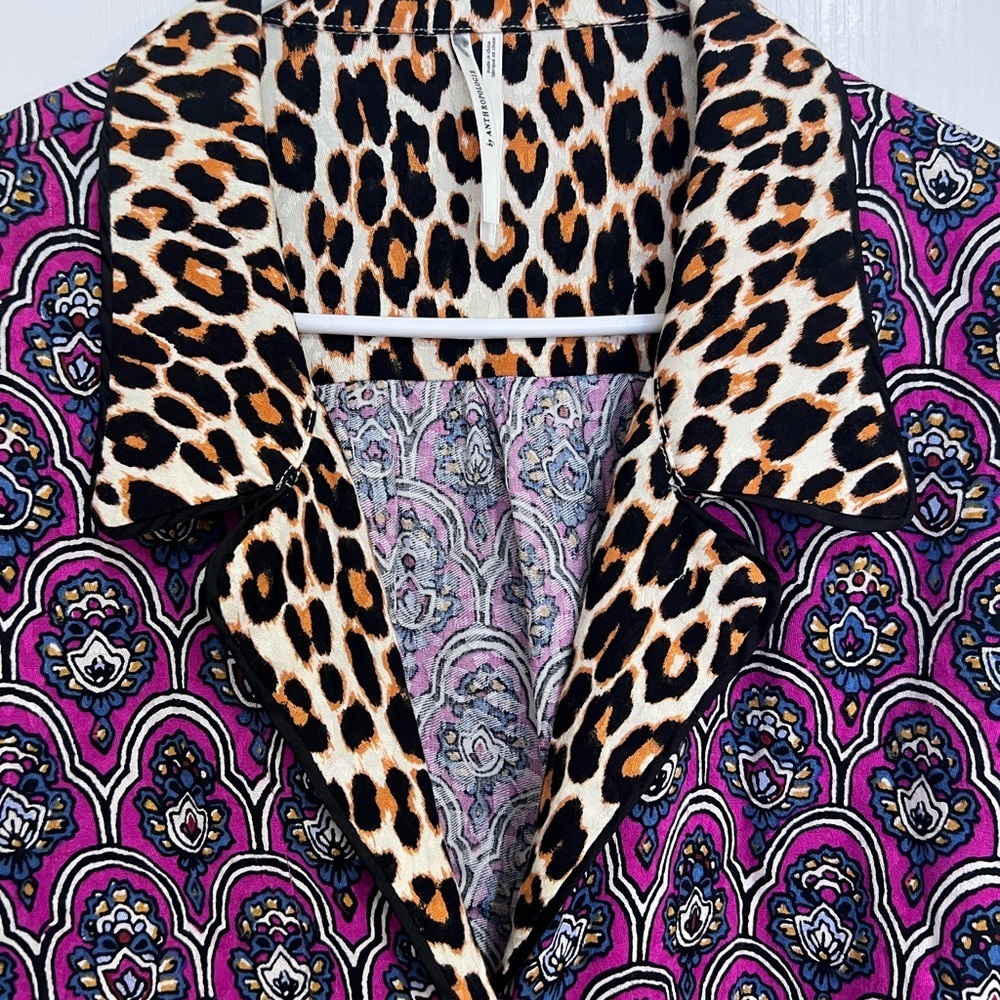 Anthropologie Patterned long sleeves paisley print and leopard collar Top size M - Picture 12 of 15